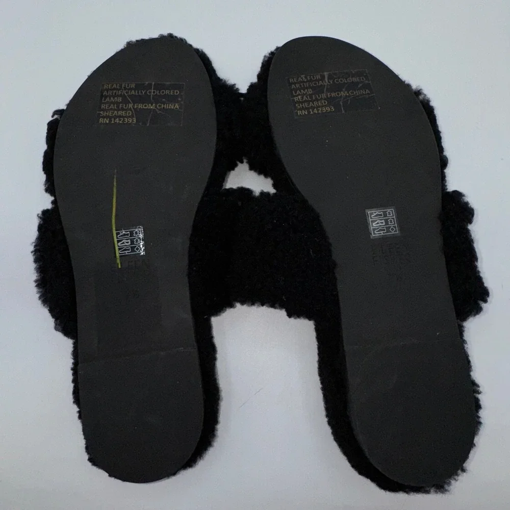 EILEEN FISHER Shoes Womens 7.5 Dello‎ Shearling Slide Sandal Black Lamb Fur Slip - Picture 11 of 13